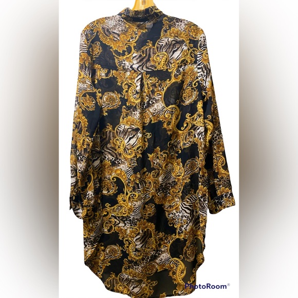 Sold🛑Jordan~ Women’s Multi Gold/Black Floral Design Blouse, long sleeves, Size - Picture 3 of 8